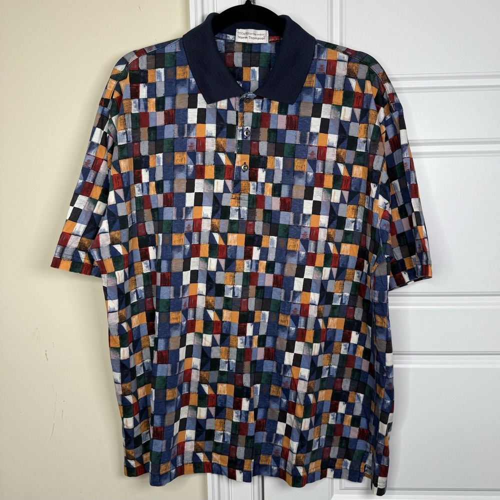 VTG Norm Thompson Polo Men's X-Large Checkered Multi-colored Paint Abstract